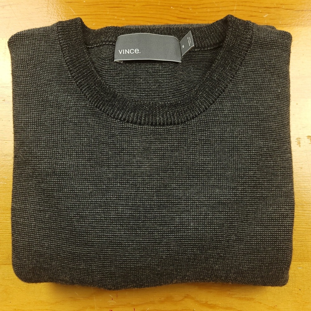 Vince Mens Gray Black Wool Blend Crew Neck Sweater Size M - Picture 8 of 13